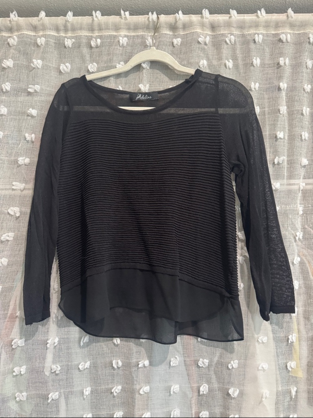 Black Layered Ribbed Front Long-Sleeve Top